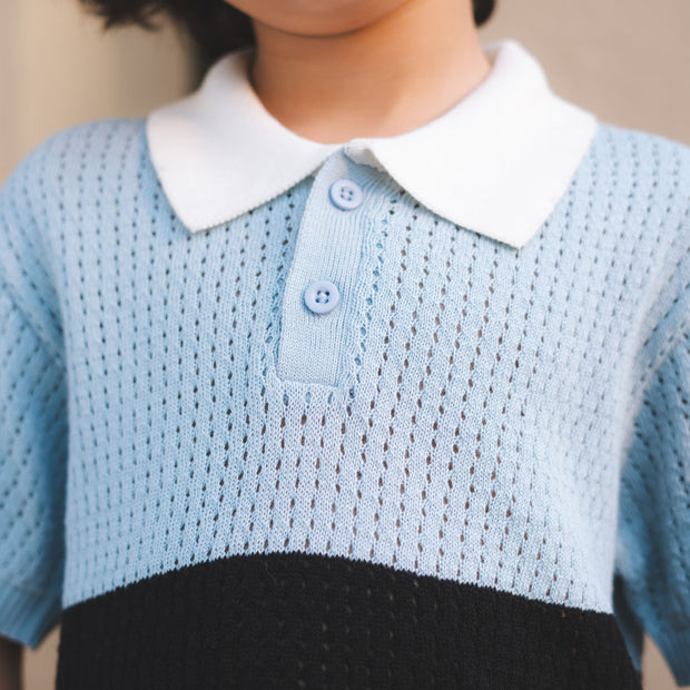 Color Block Crocheted Knit Polo