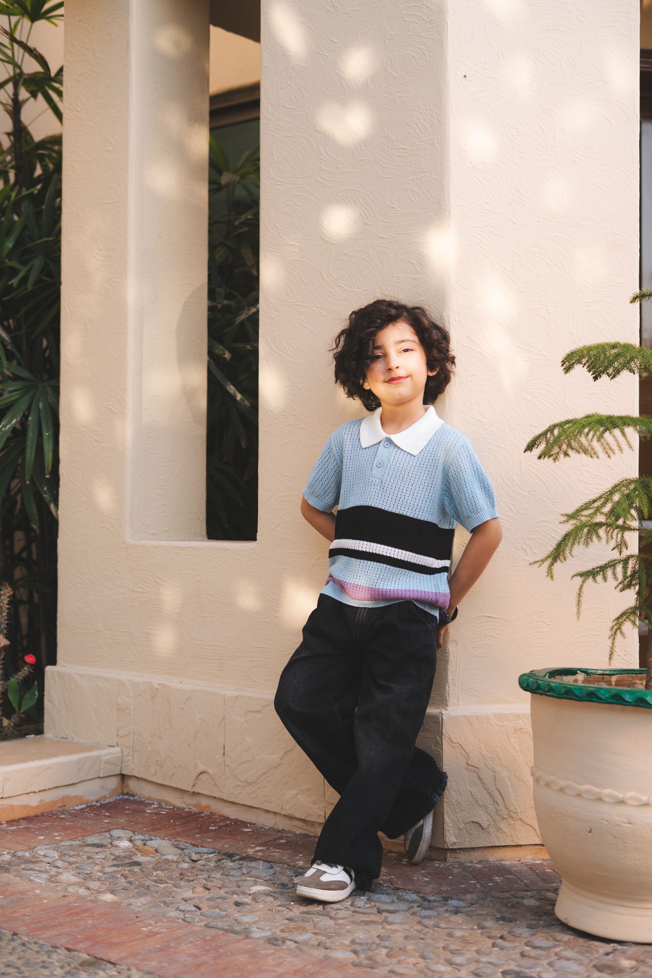Color Block Crocheted Knit Polo
