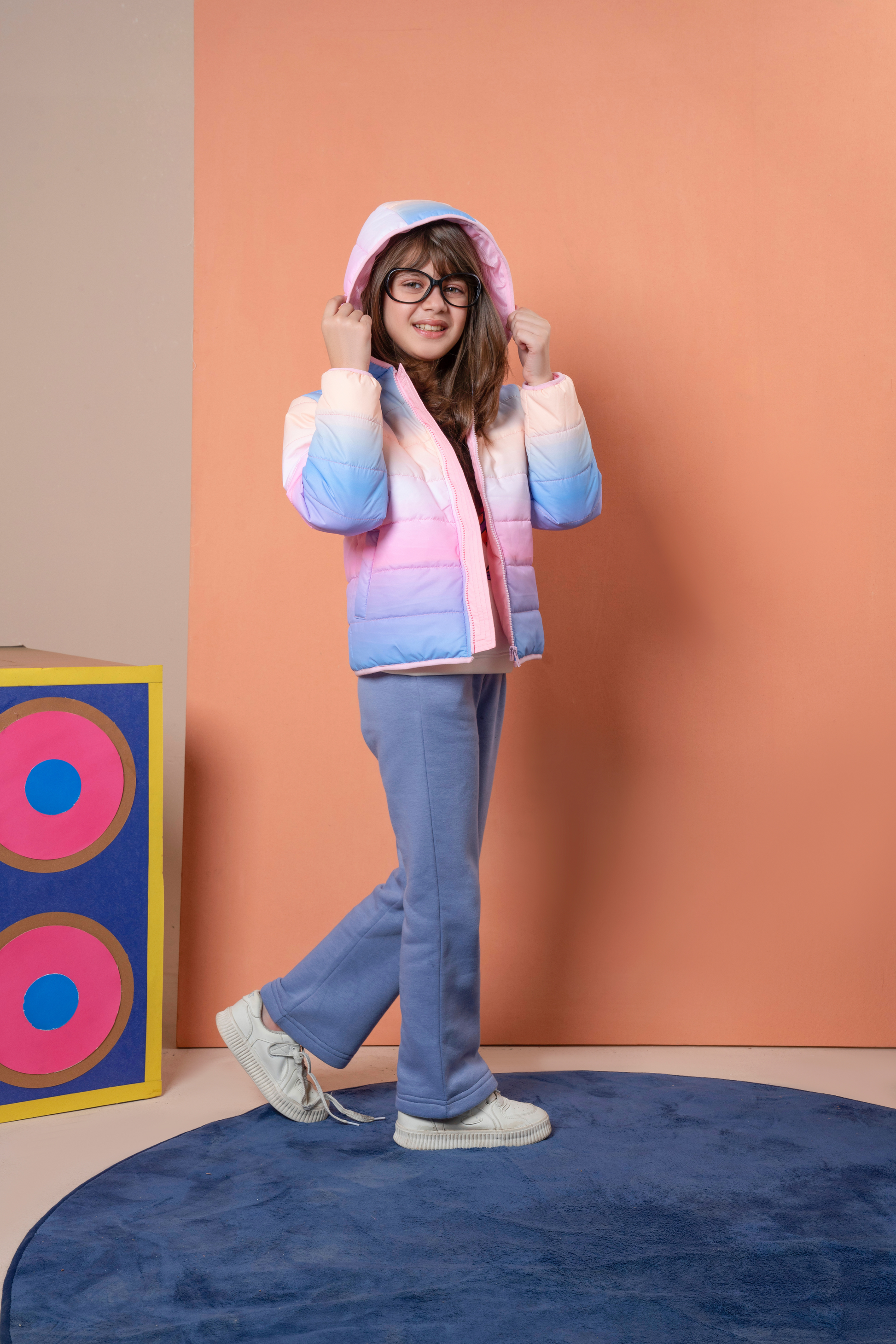 Girls Puffer Hooded Zipper Jacket