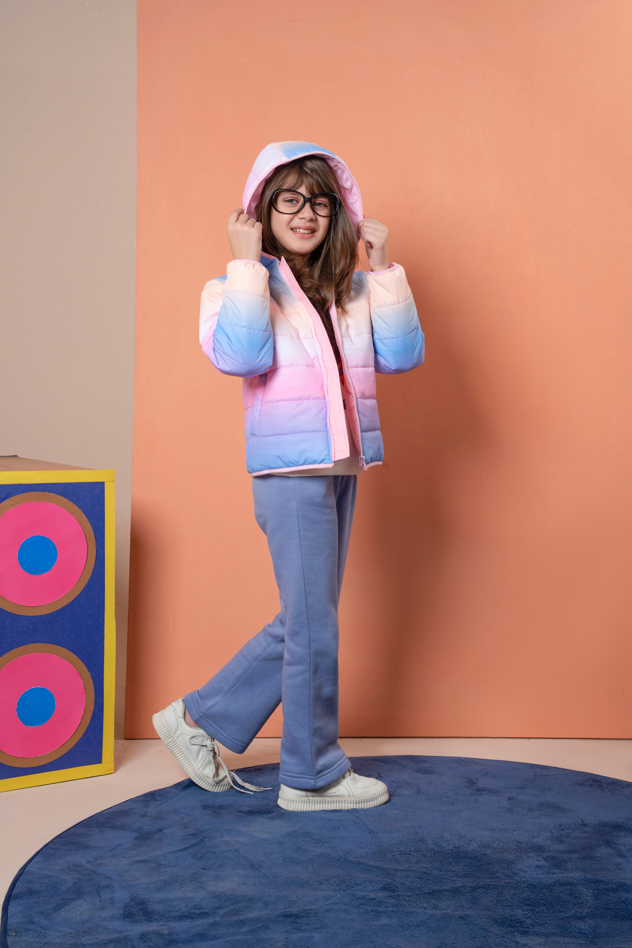 Girls Puffer Hooded Zipper Jacket